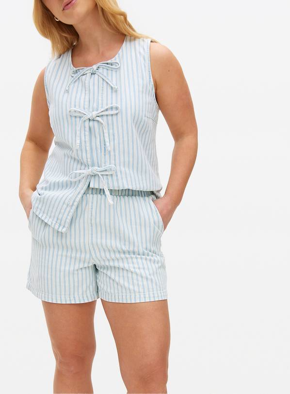 Blue Denim Striped Co-ord Shorts  10